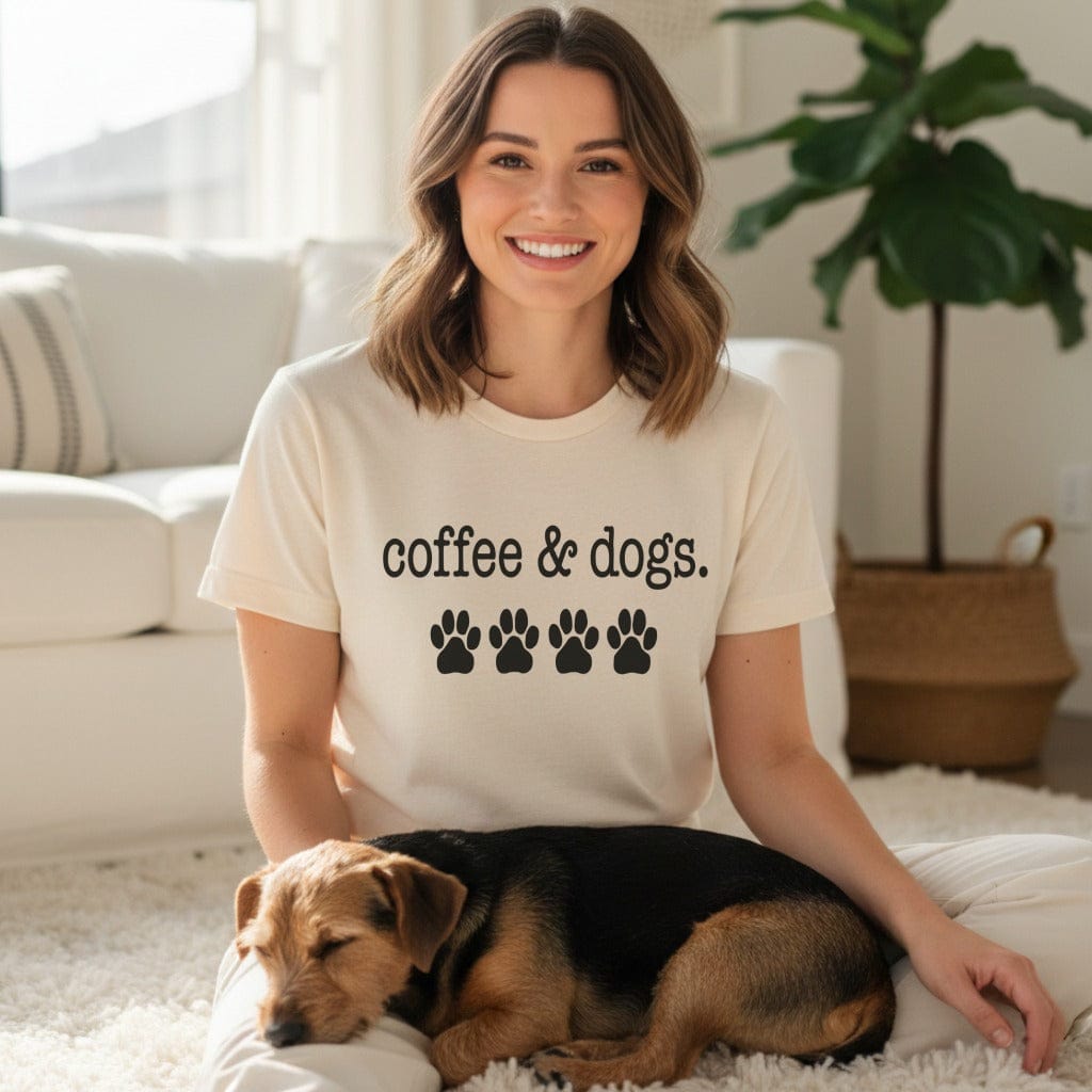 Coffee & Dogs Paw Print Design T-Shirt for Dog Lovers