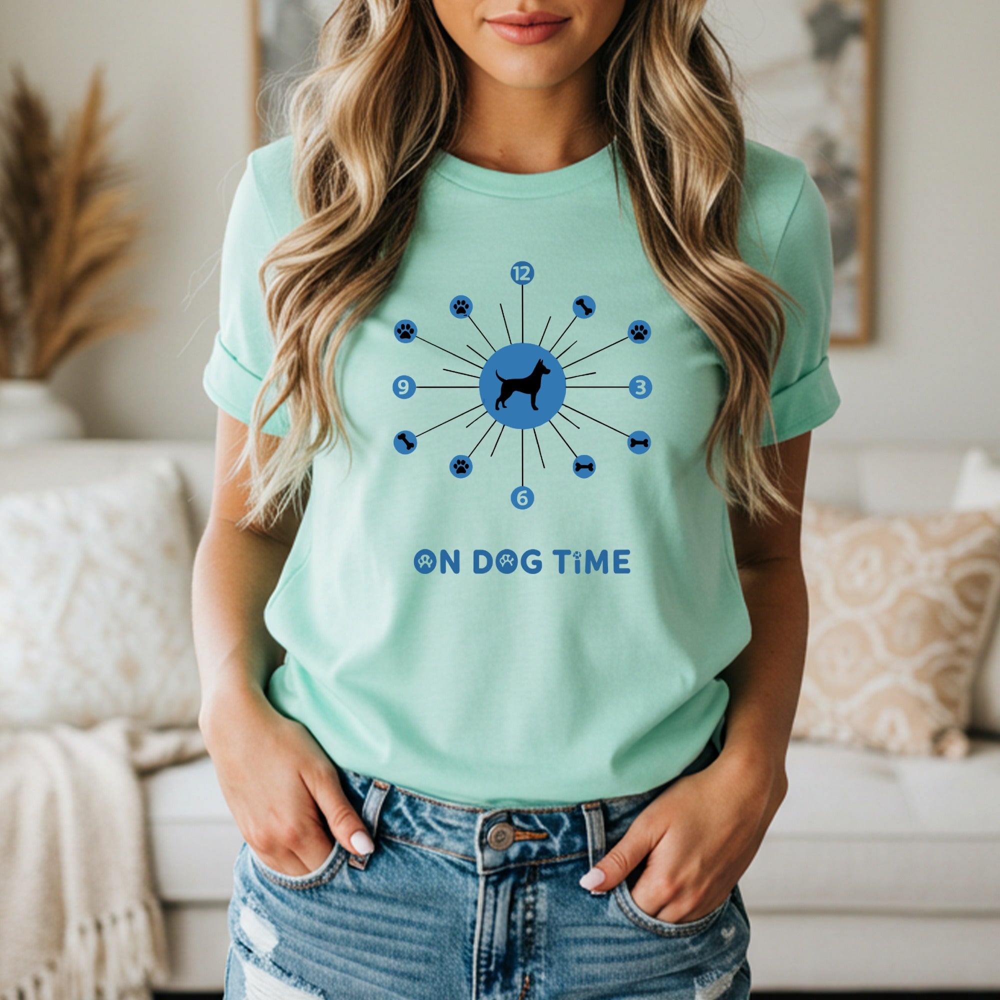 On Dog Time Paw Print and Dog Clock T-Shirt
