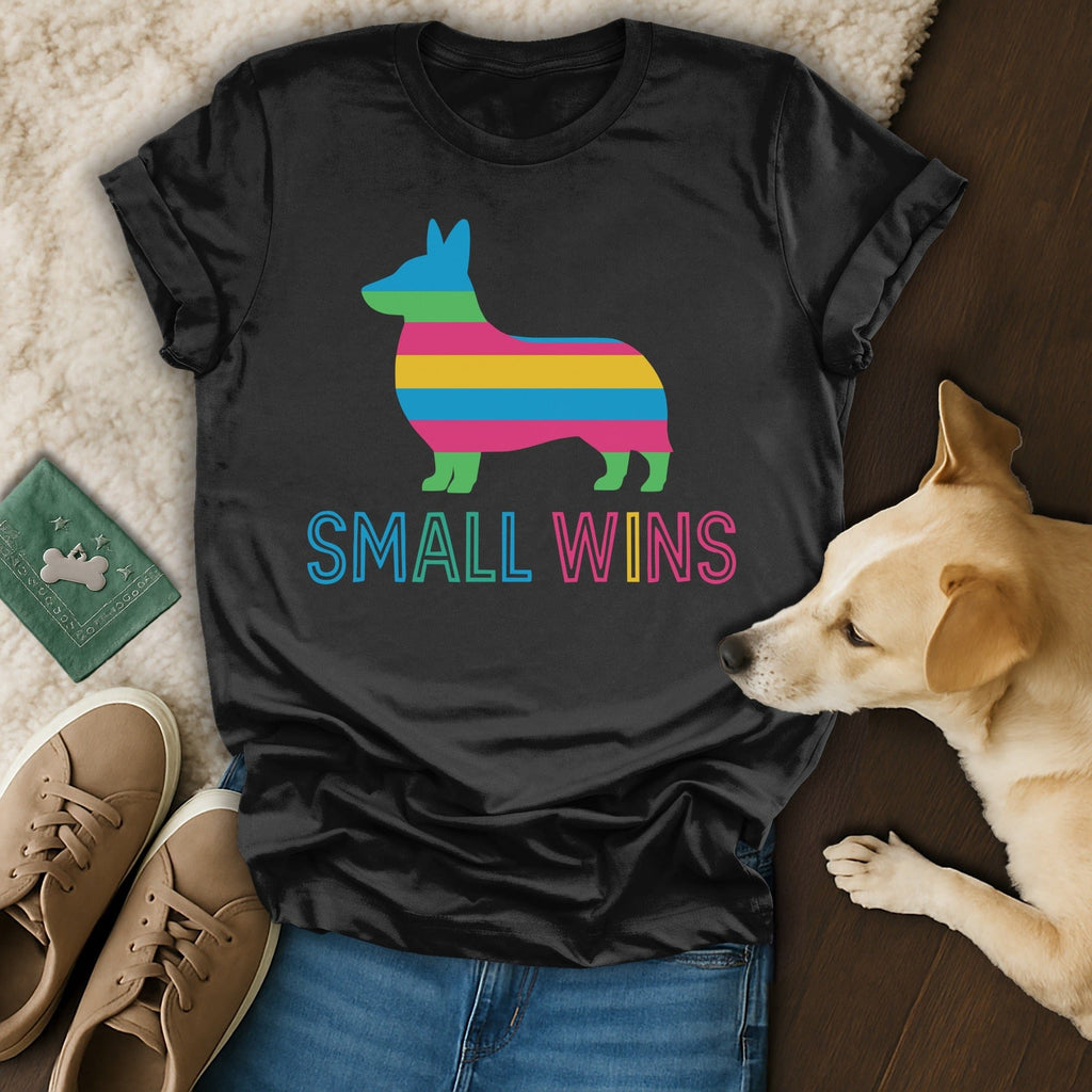 Small Wins Colorful Dog Silhouette T-Shirt