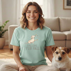 Light green t-shirt with a dachshund graphic and "FALLING FUR FALL" text.