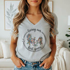 Graphic of a woman and dog relaxing in beach chairs with text "living our best years".