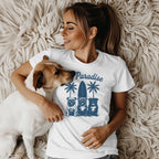 Paradise Surfing Dogs Under Palms Graphic T-shirt