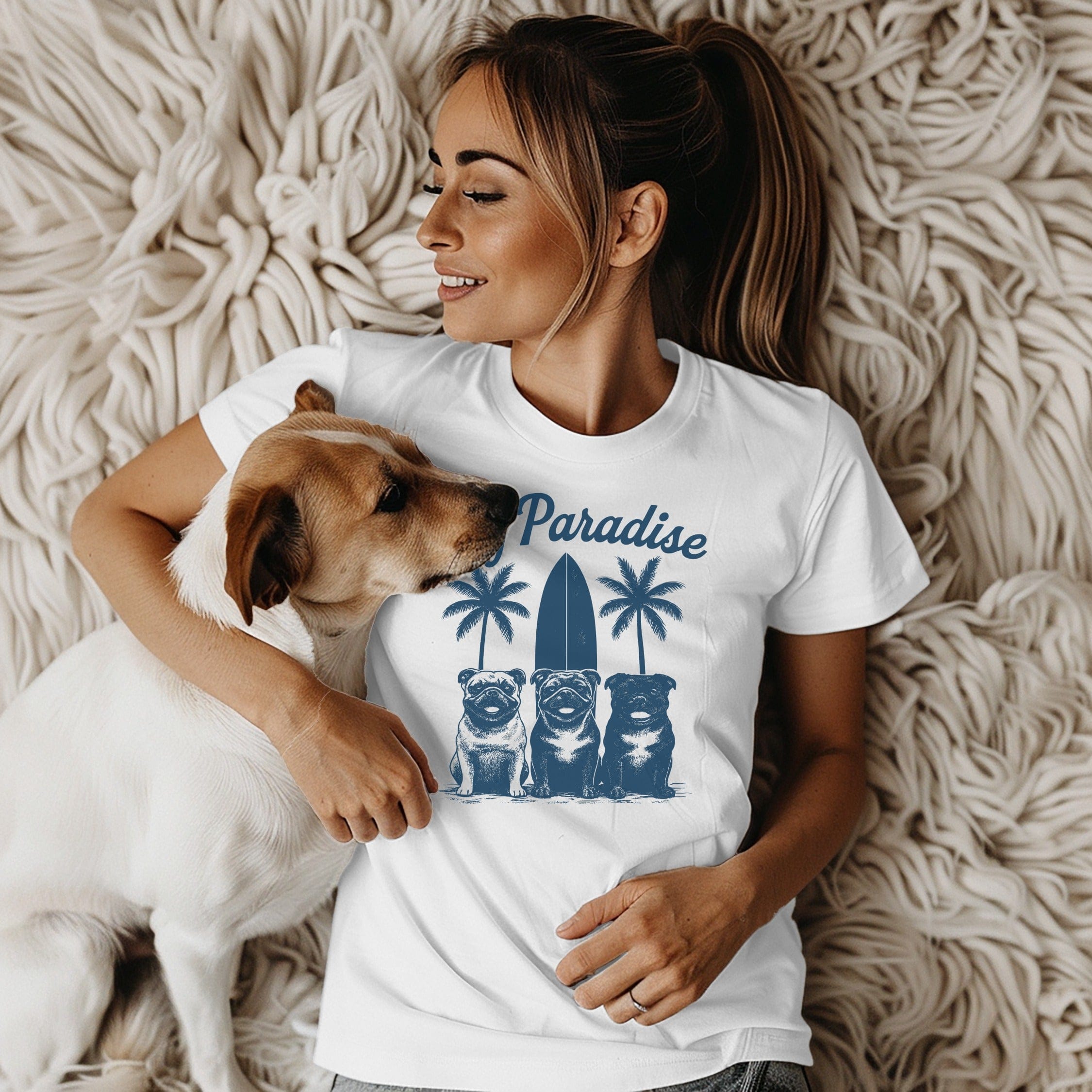 Paradise Surfing Dogs Under Palms Graphic T-shirt