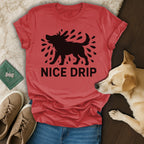 Nice Drip Dog Silhouette on Red T-Shirt Clothing