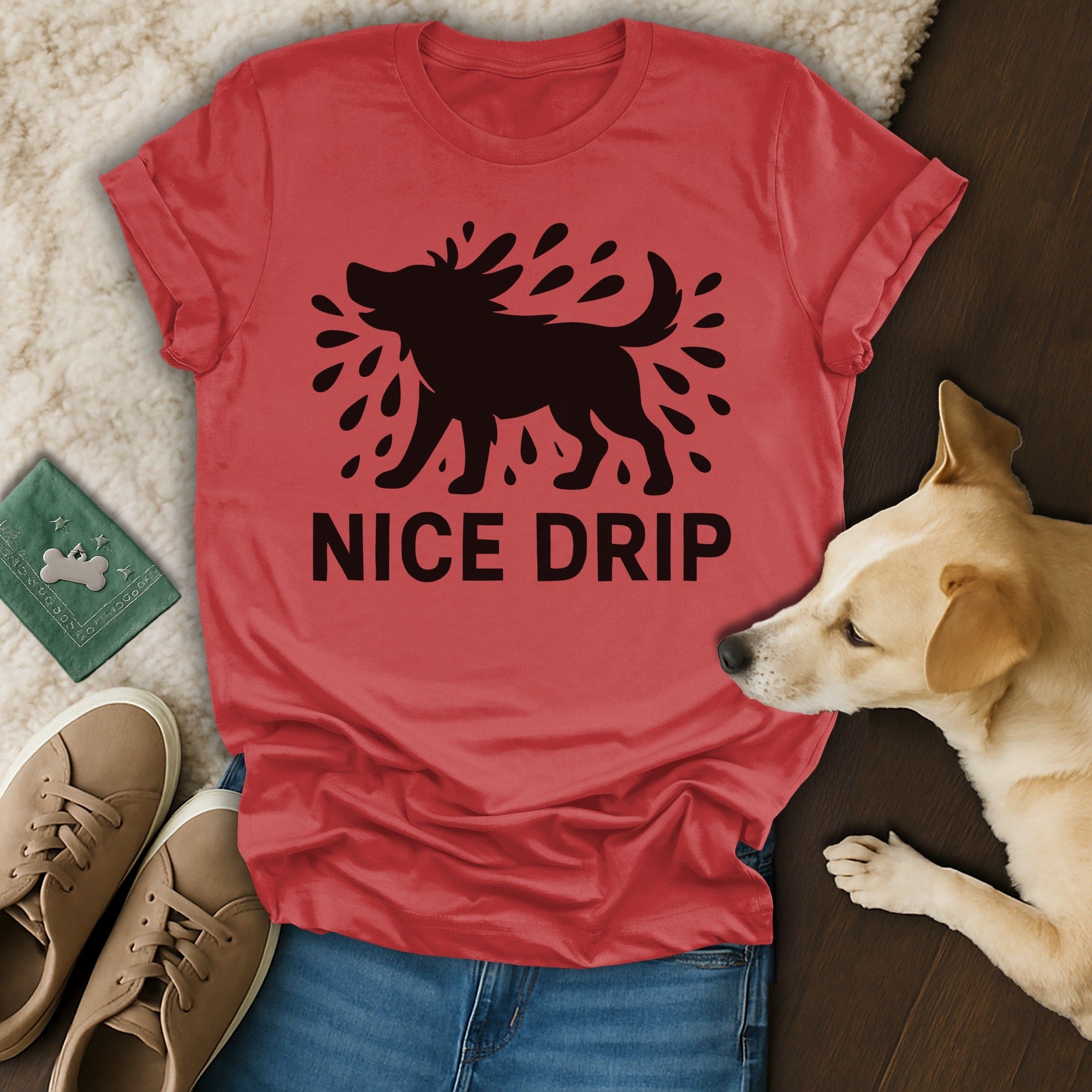 Nice Drip Dog Silhouette on Red T-Shirt Clothing