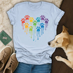 Colorful Heart Paw Prints Design On Casual Shirt