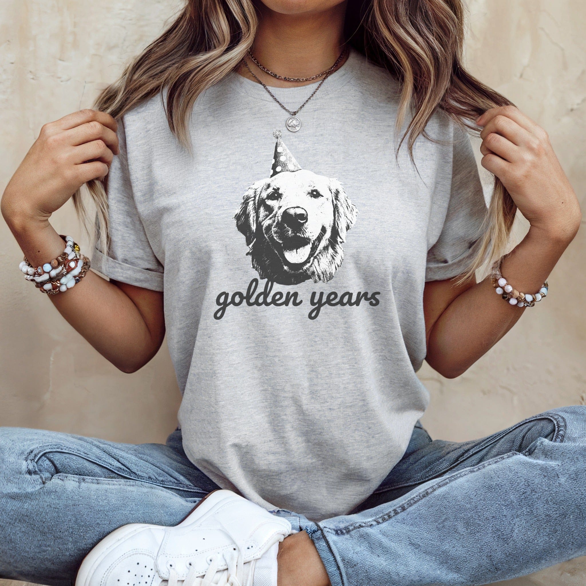 Golden Years Smiling Dog with Party Hat T-Shirt