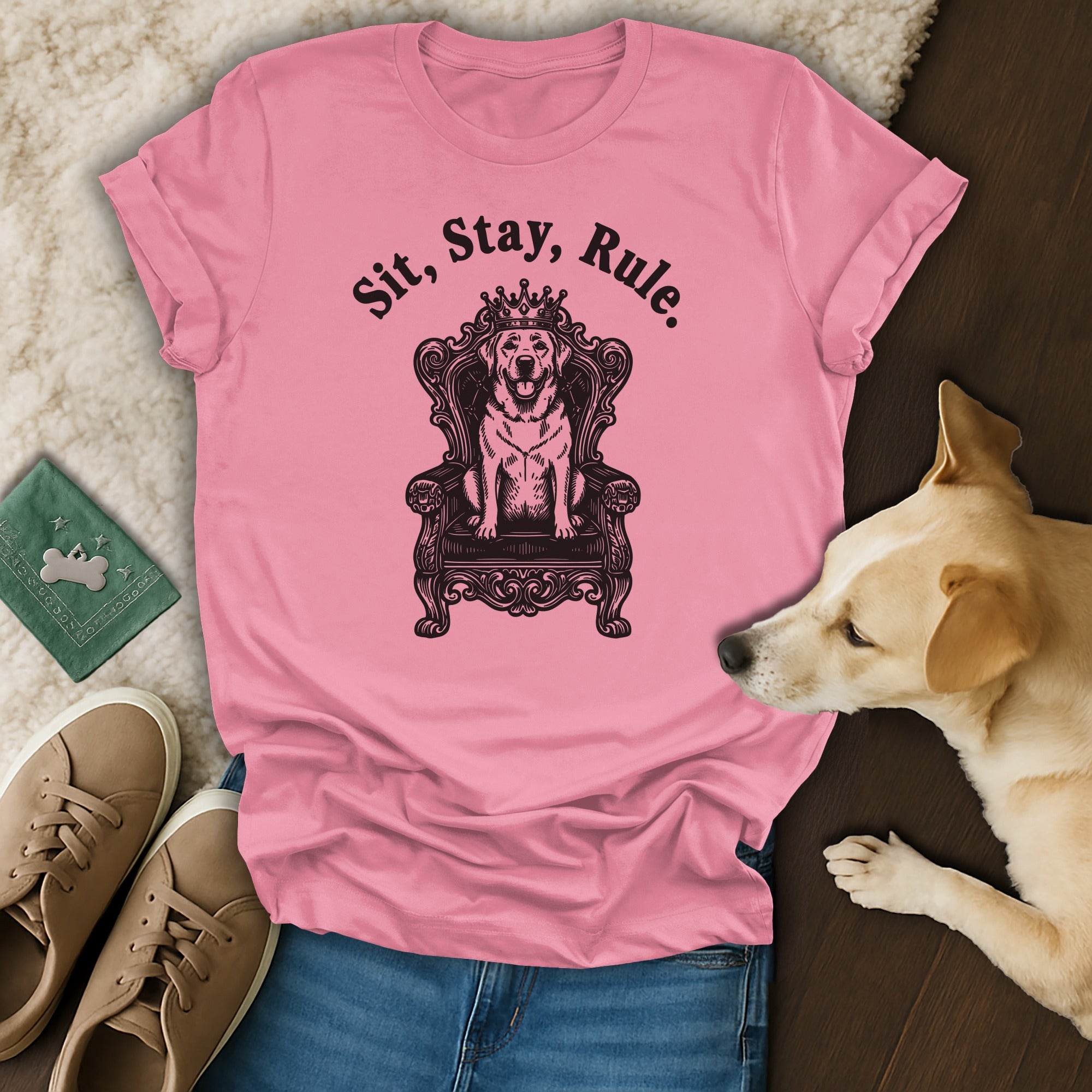 Sit Stay Rule Dog on Throne Graphic T-shirt