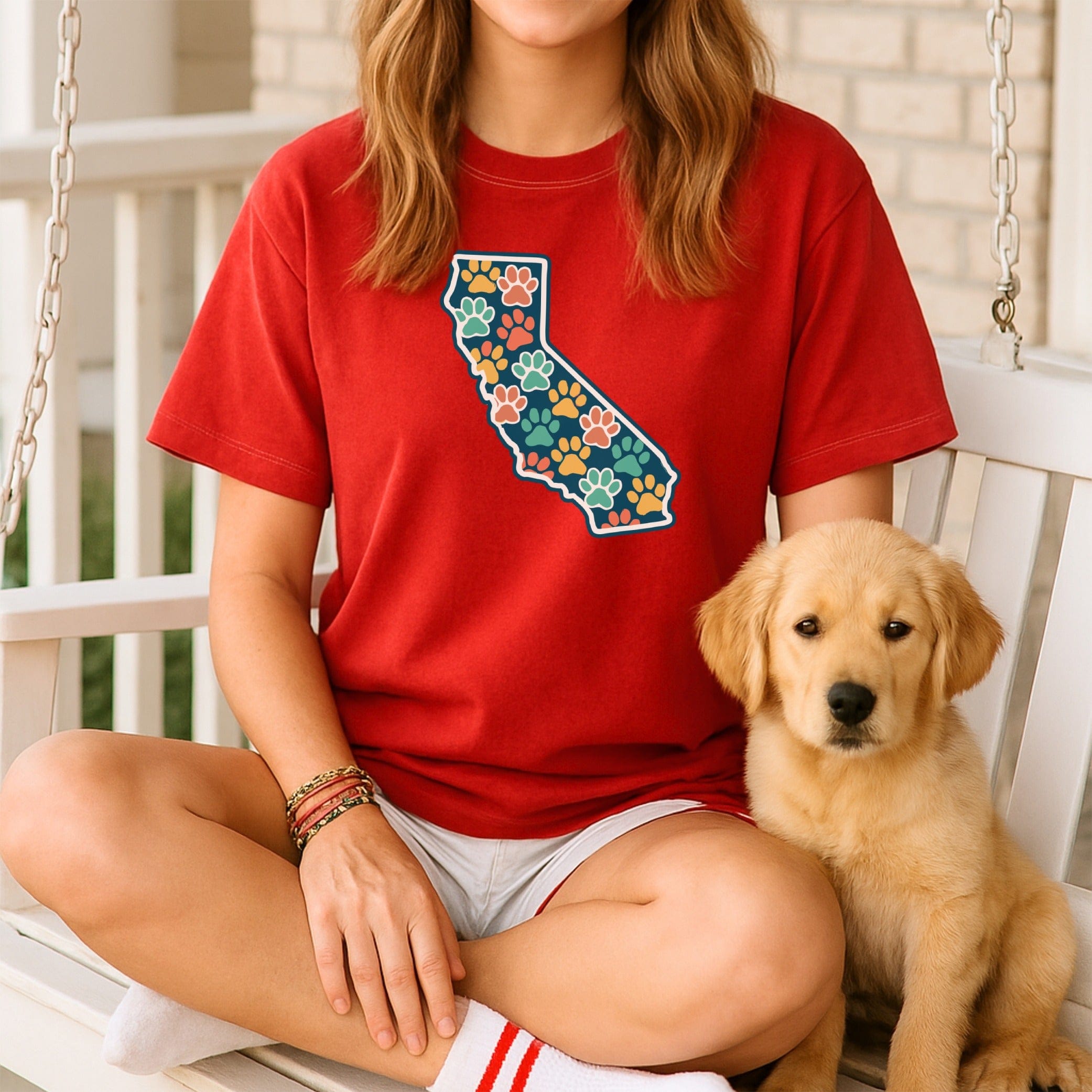 California State Outline with Paws Design Graphic Tee
