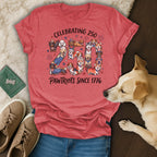 T-shirt celebrating 250 Pawtriots since 1776 with dogs in patriotic attire.