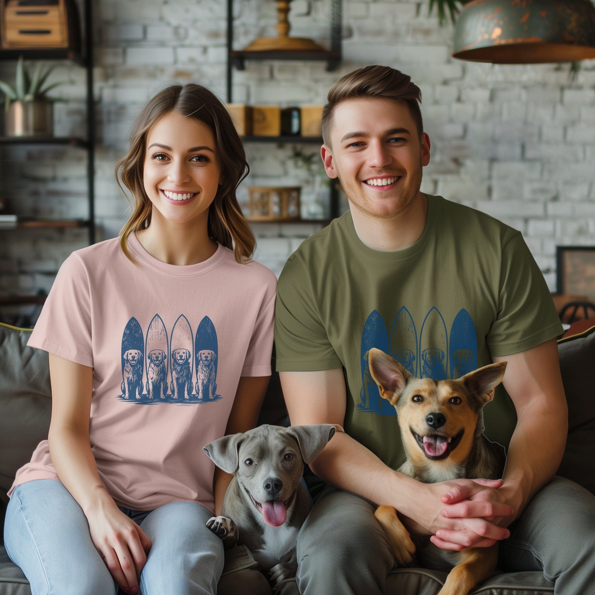 Surfboard Patterned Dog Graphic T-shirt