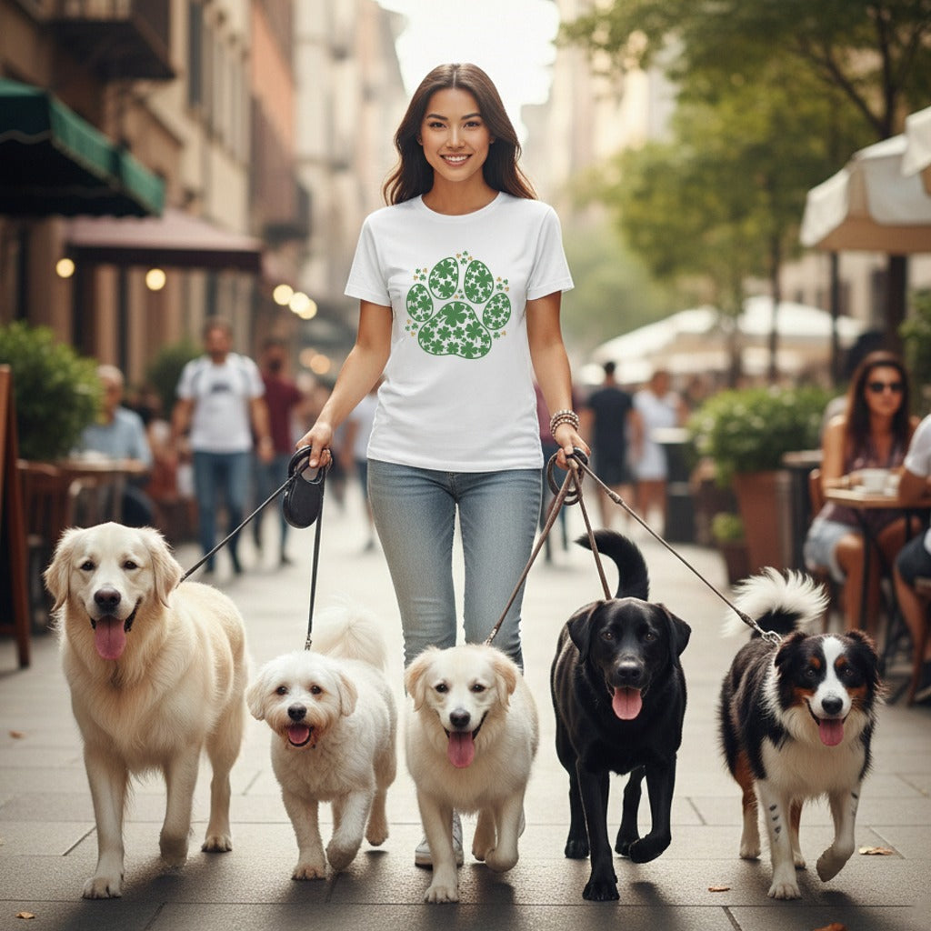 Stylish Paws and Clovers Graphic Tee for Dog Lovers