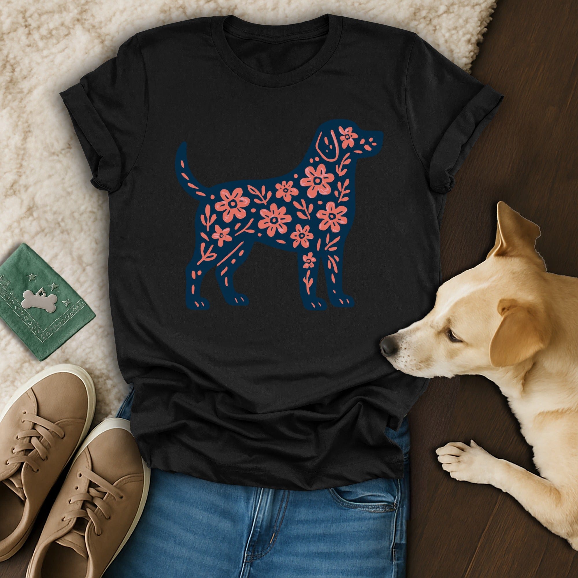Floral Pattern Dog Design Graphic Tee