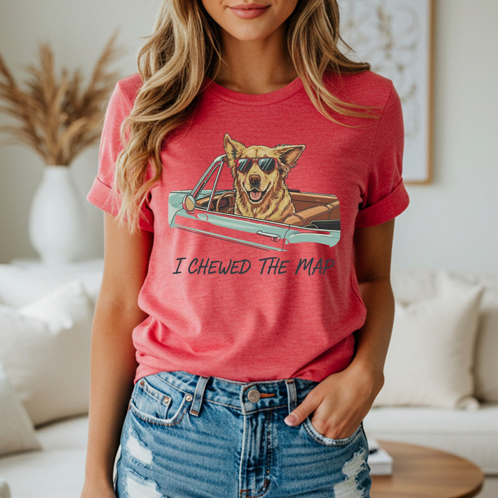 Funny Dog in Car I Chewed The Map Graphic T-Shirt