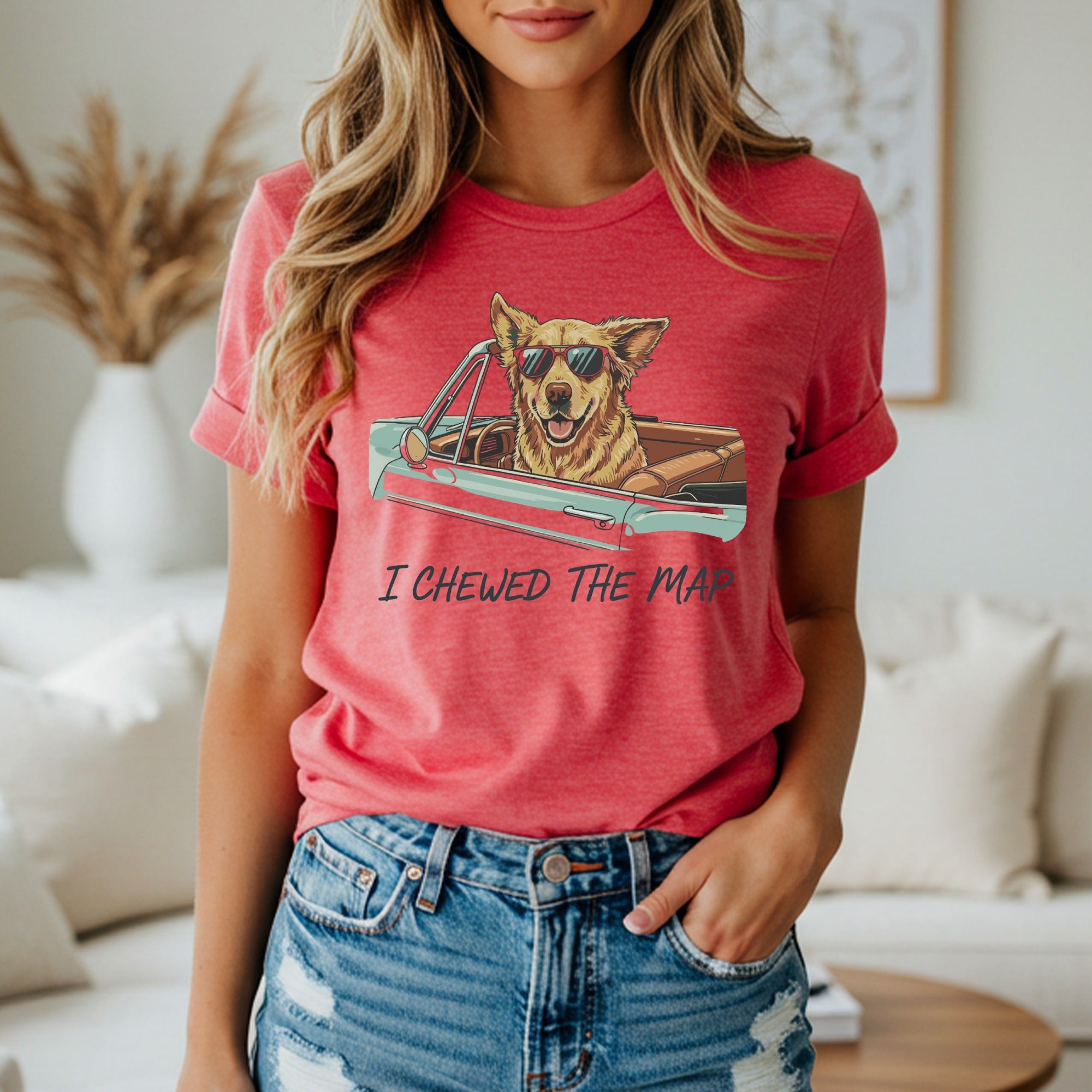 Funny Dog in Car I Chewed The Map Graphic T-Shirt