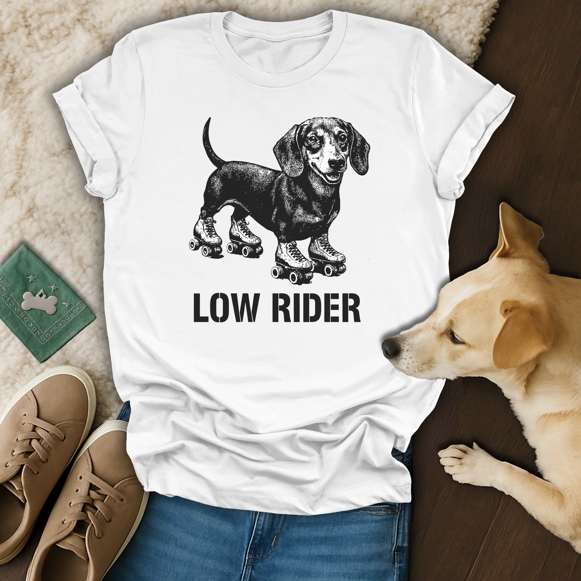 Low Rider Dachshund Roller Skates Design T-Shirt Product
