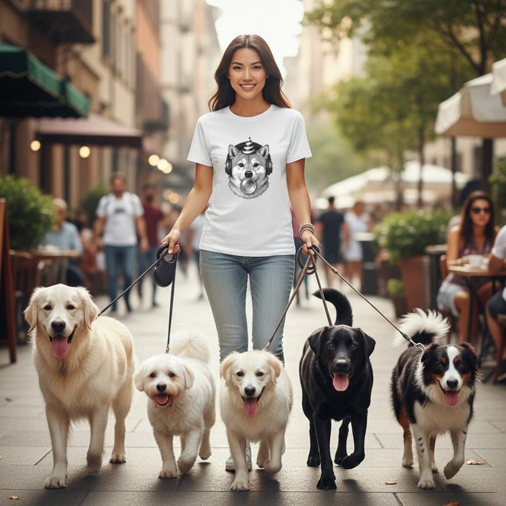 Woman Walking Dogs Wearing a Fun T-Shirt