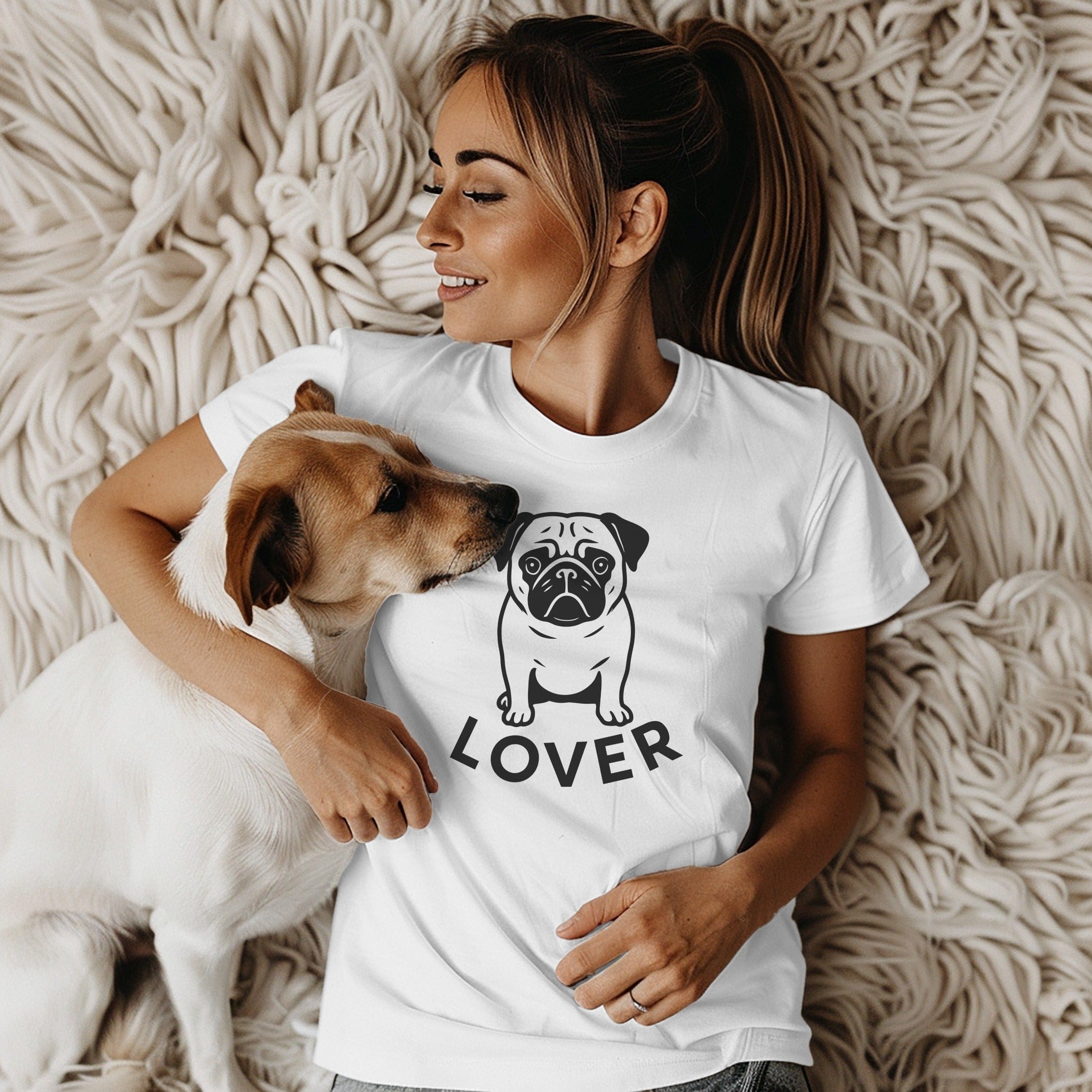 Cute Pug Lover Print Relaxed Fit White T-shirt