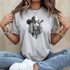 Dog Wearing Cowboy Hat Graphic T-Shirt for Women