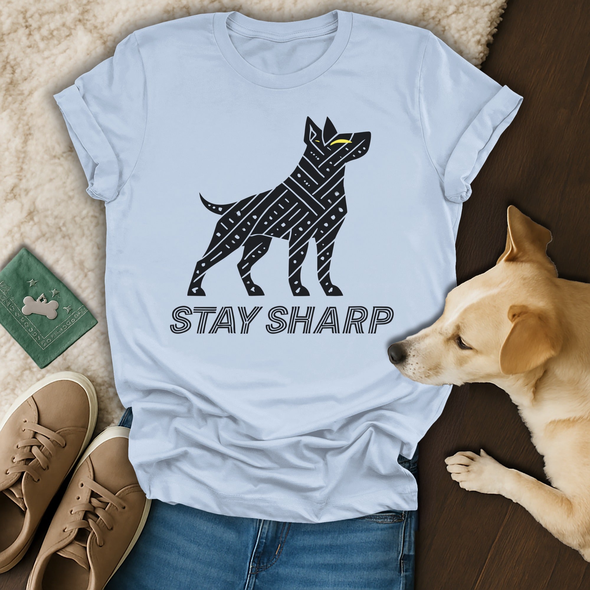 Stay Sharp Black Dog Graphic Shirt for Canine Enthusiasts