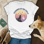 White t-shirt with "Barkside of the Boo-n" text, wolf, and ghost graphic.