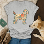 Floral Dog Graphic Design on Grey T-Shirt Product