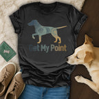 Black t-shirt with a dog silhouette and "Get My Point" text.