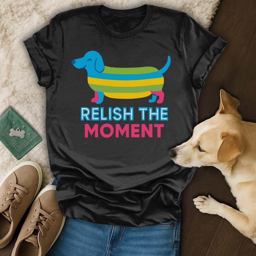 Relish the Moment Cute Colorful Dog Design T-shirt