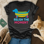 Relish the Moment Cute Colorful Dog Design T-shirt