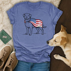 Dog wearing an American flag cape, with "250 Years" text.