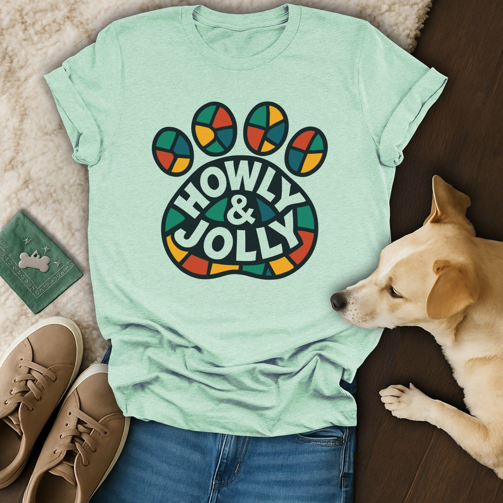 Howly & Jolly Graphic Tee with Stained Glass Paw Design