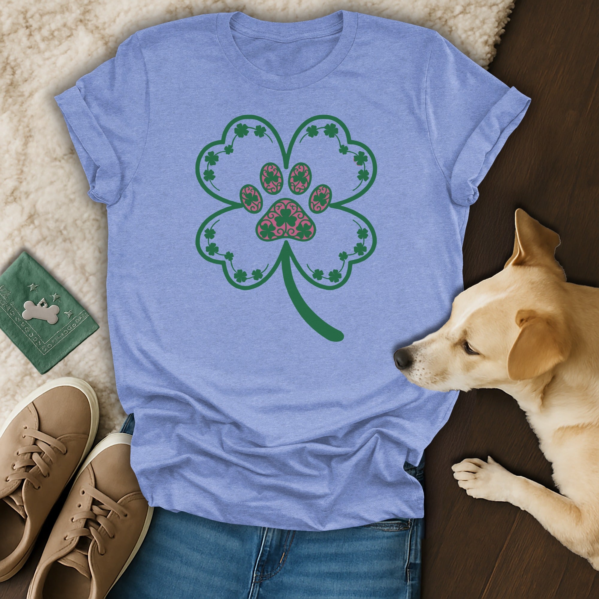Lucky Shamrock with Paw Print Design T-shirt