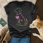 Black Tee Colorful Dog Outline Heart Paw Prints product type