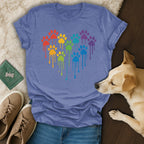 Vibrant Rainbow Paw Prints Heart Graphic T-shirt