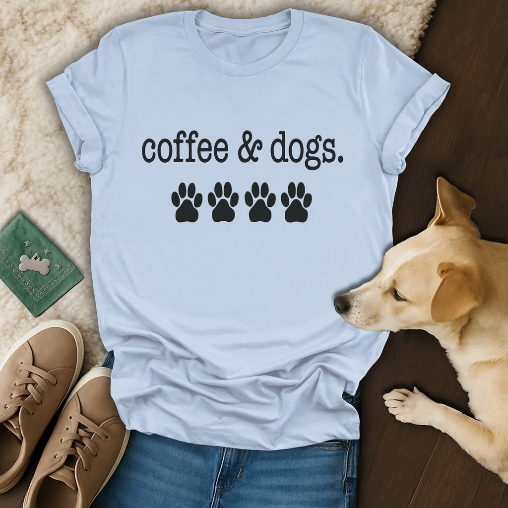 Coffee and Dogs Graphic Tee with Paw Print Design