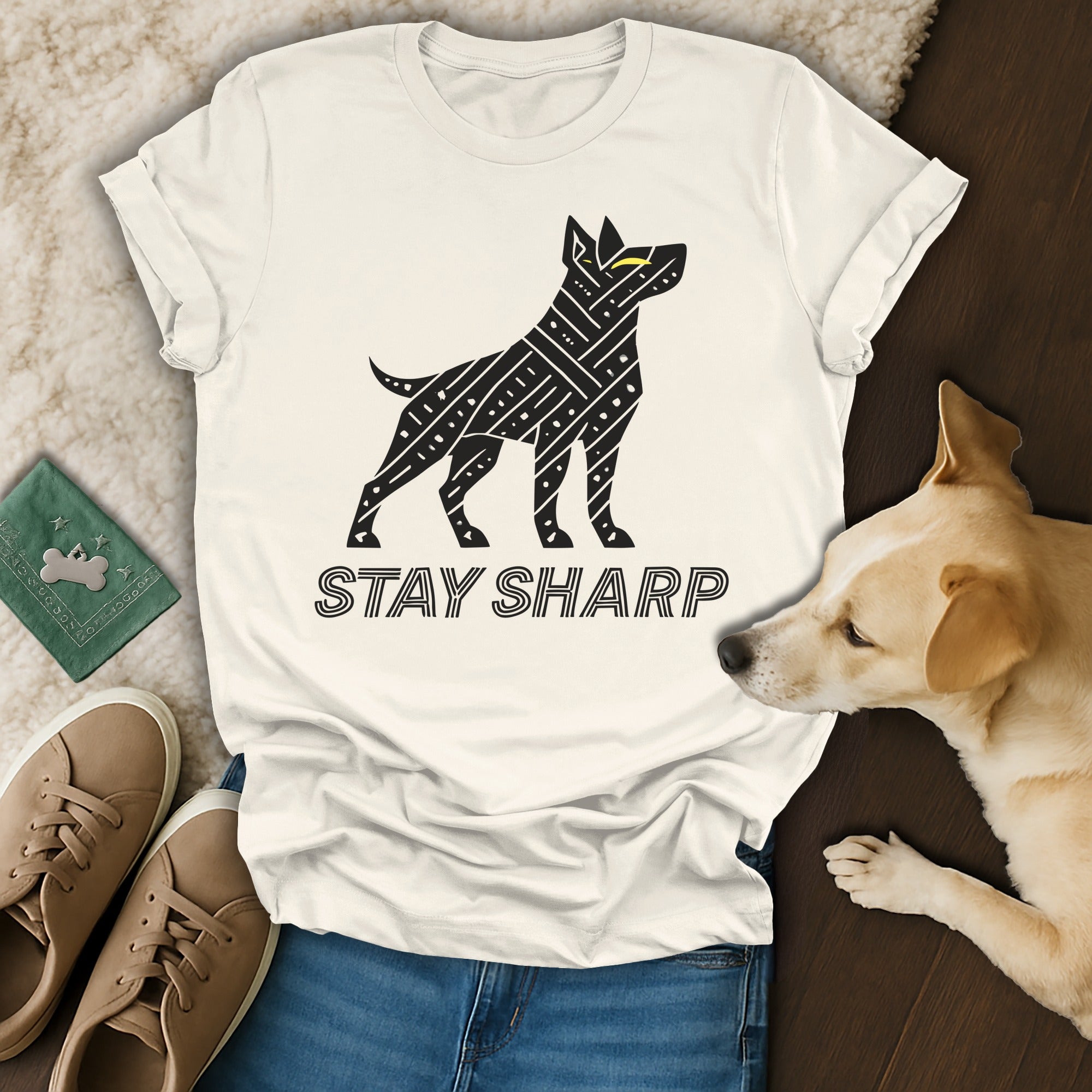 Stay Sharp Dog Illustration Graphic Tee