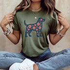 Floral Dog Graphic Design T-Shirt for Casual Wear