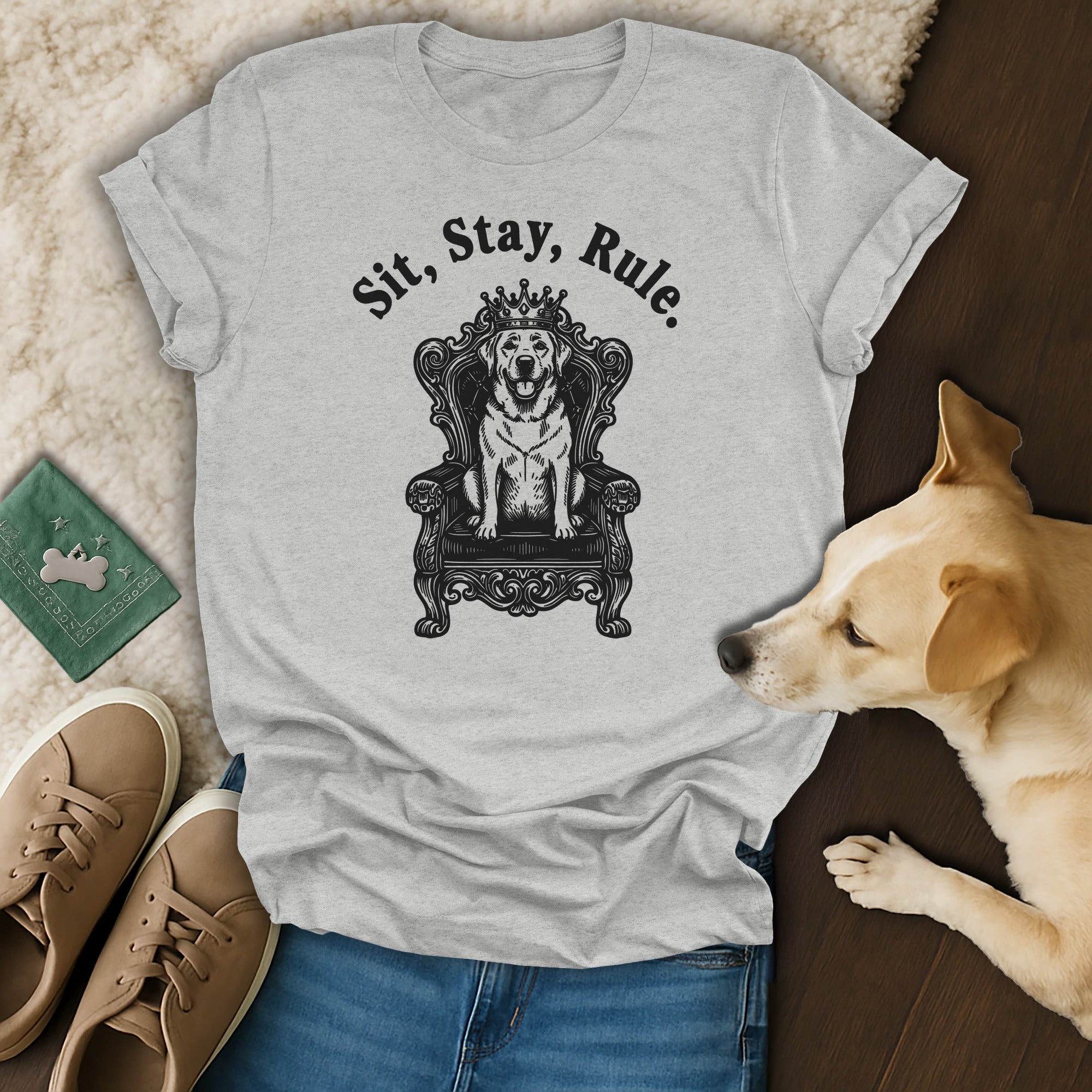 Sit Stay Rule Dog On Throne Graphic T-shirt