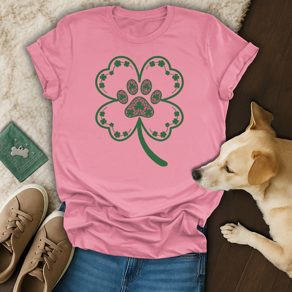 Pink Shamrock Paw Print Graphic Tee Shirt Product