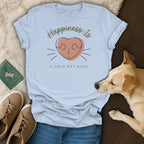 Light blue t-shirt with "Happiness Is A Cold Wet Nose" and dog nose heart graphic.
