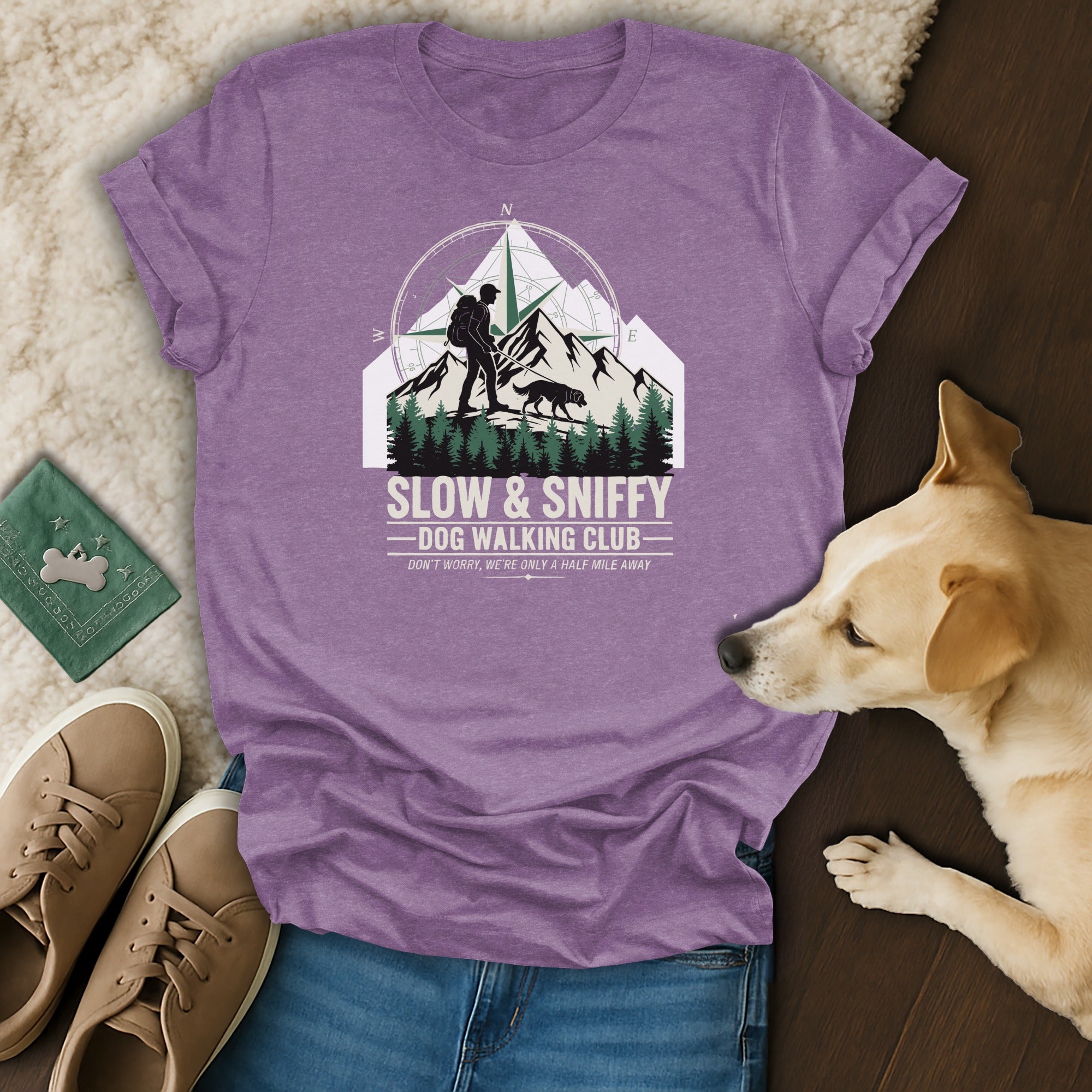 Slow and Sniffy Dog Walking Club Purple T-Shirt