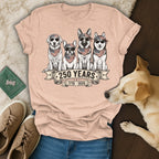 T-shirt with dogs wearing bandanas and sunglasses, text reads "250 YEARS 1776-2026".