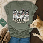 T-shirt with four dogs wearing bandanas and sunglasses, celebrating 250 years.