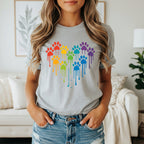 Rainbow Dripping Paw Prints Heart Design T-shirt