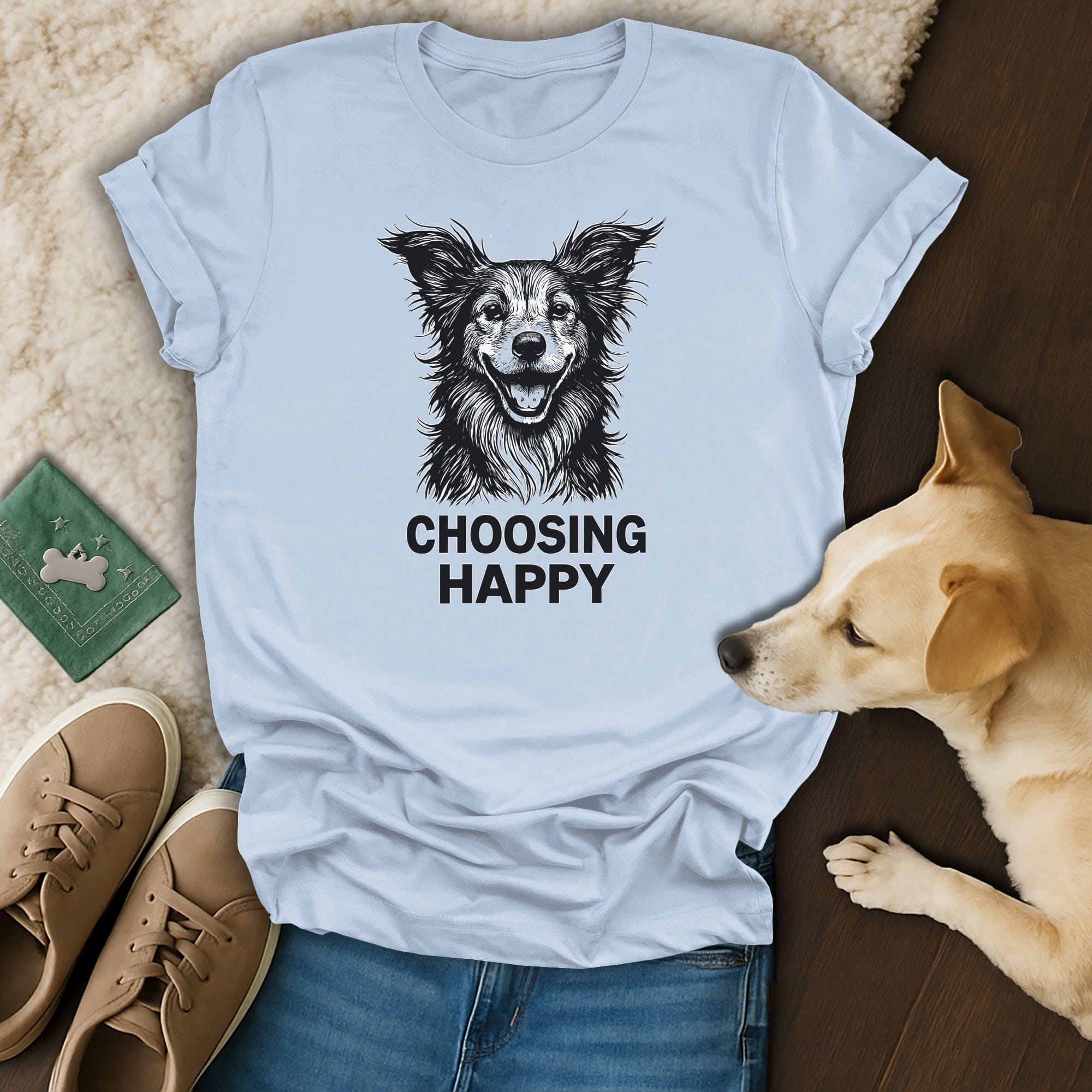 Choosing Happy Dog Print Graphic Tee Shirt