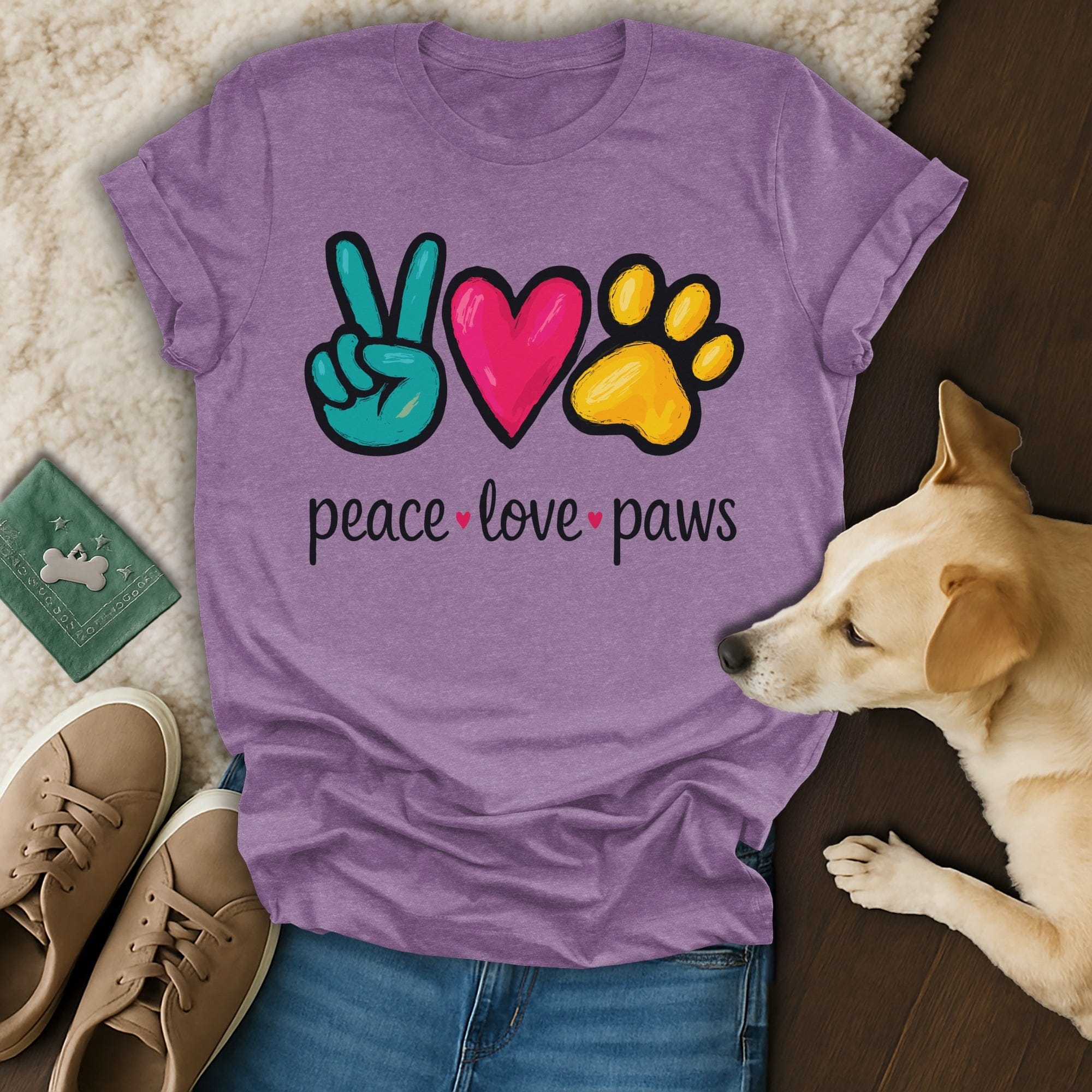 Purple Peace Love Paws Graphic Animal Lover Shirt product type
peace sign shirt
love heart tee
paw print top
purple graphic shirt
dog lover gift
pet owner apparel
peace love paws
animal rescue shirt
cute dog shirt
puppy love tee
pawsitive vibes
animal graphic
dog mom shirt
dog dad shirt
pet advocacy
animal welfare
unique design
vibrant print
purple tee
casual shirt