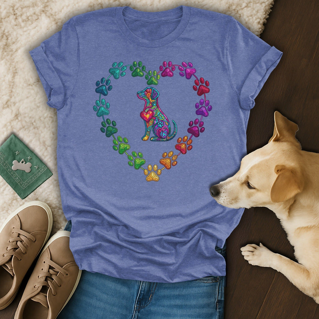 Vibrant Dog Paw Print Heart Graphic Apparel product type