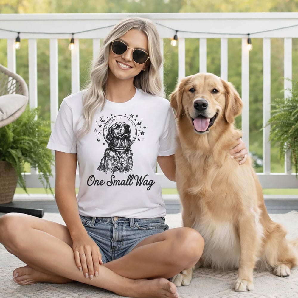 Dog astronaut design One Small Wag graphic apparel product type