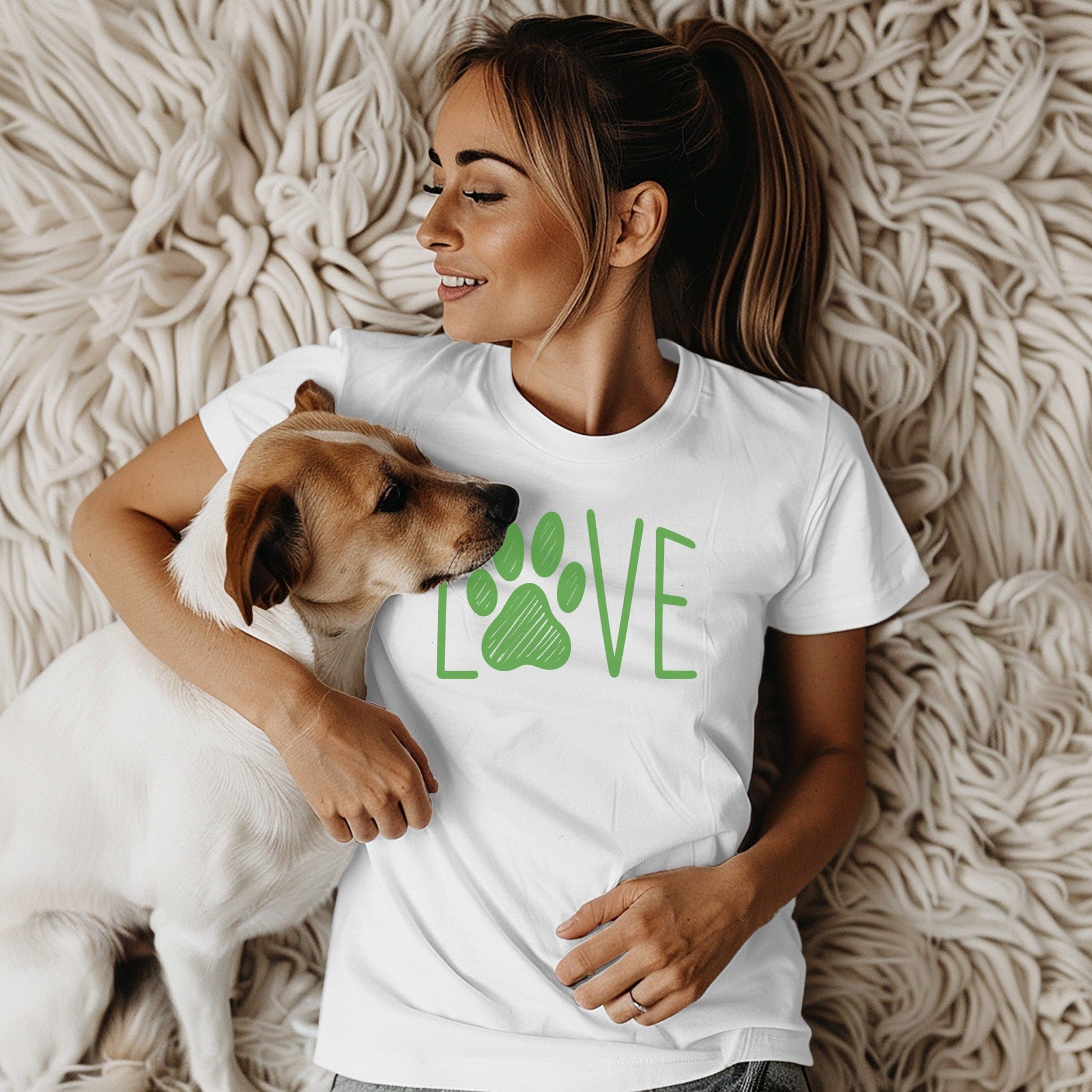 Love Paw Print Design White T-Shirt for Pet Lovers