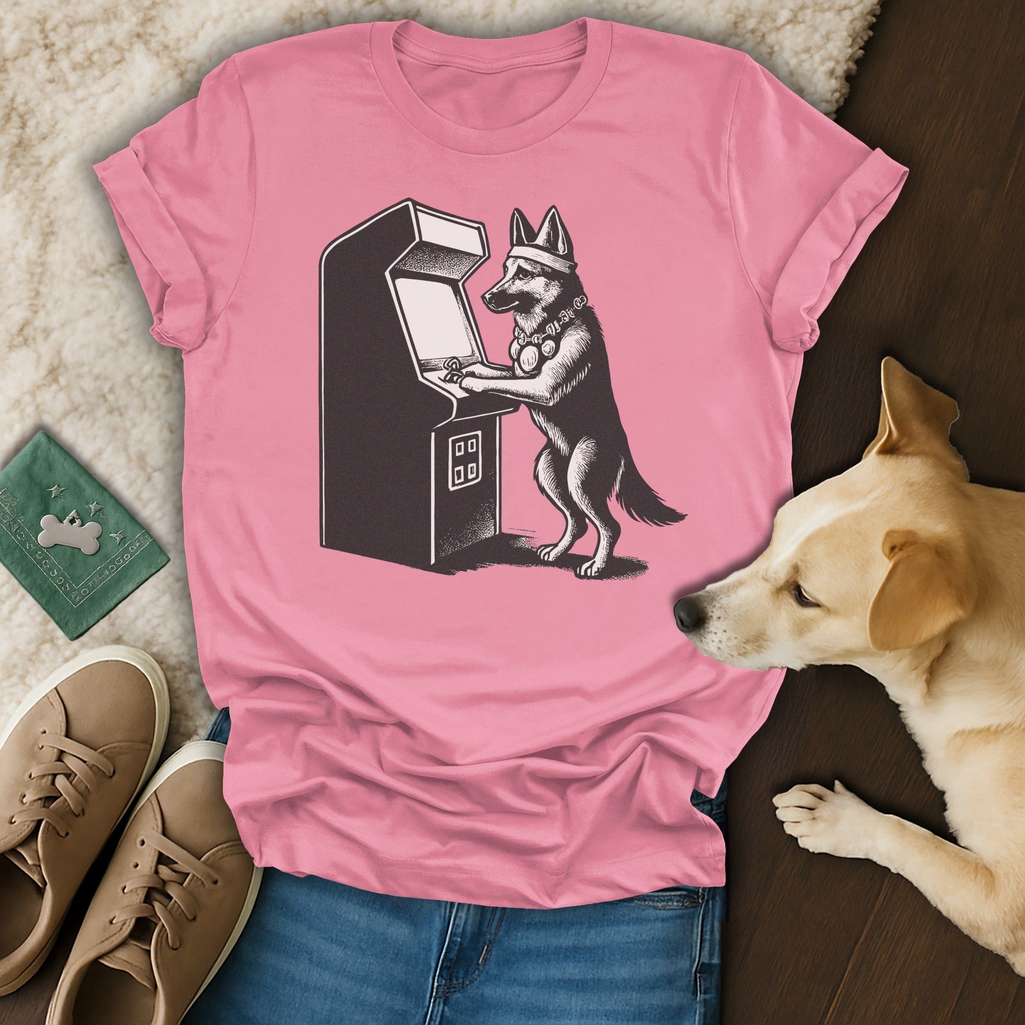 Retro Arcade Gaming Dog Graphic T-Shirt Design Tee